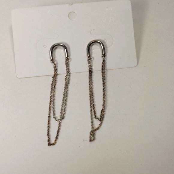 Polished  2 inches Silver-tone post  Drop Dangle chain Earrings - Picture 8 of 8